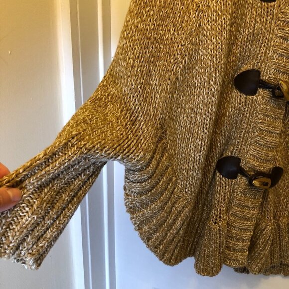 MICHAEL KORS Knit Poncho Cape Sweater Zip Up Cardigan Beige Tan Size S - Picture 11 of 15